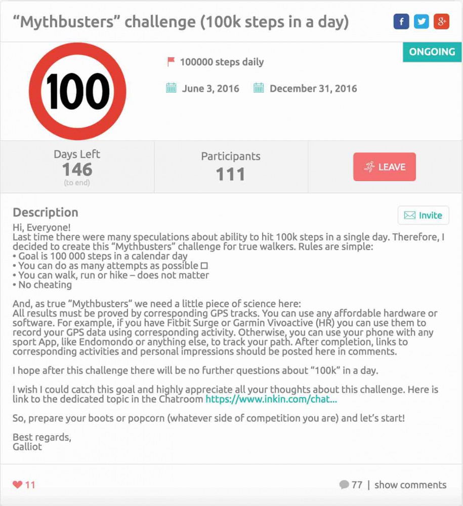 Challenge 100K steps on inKin Social Fitness Platform