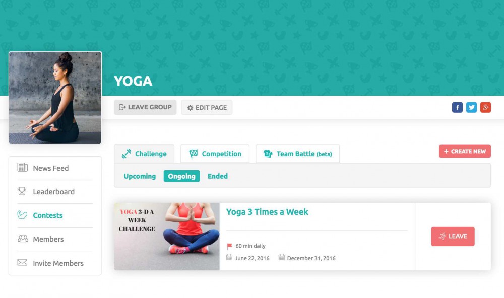 Group Fitness Challenges and competitions on inKin Social Fitness Platform