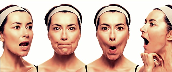 woman doing face yoga