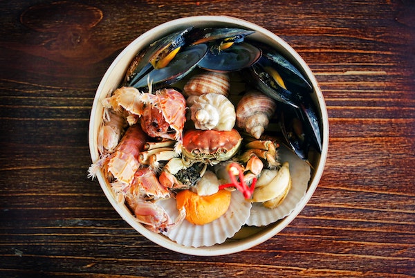 a bowl full of seafood